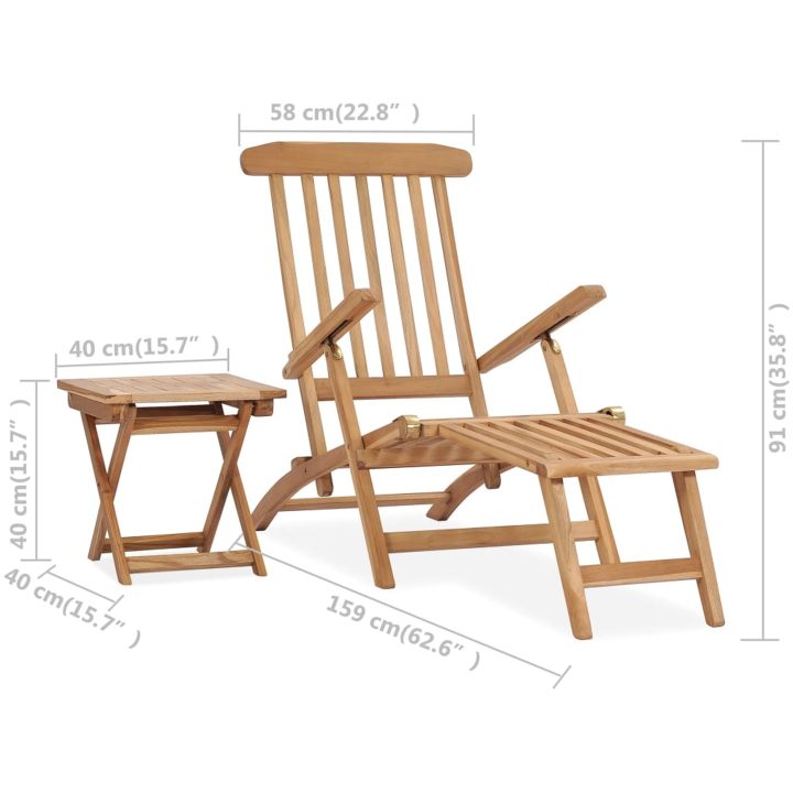 Däckstol med fotstöd och bord massiv teak vidaXL – bild 7