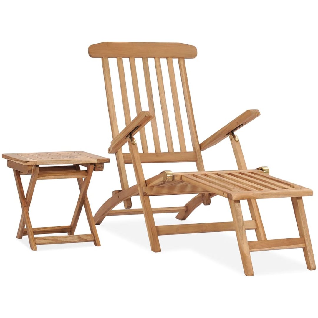 Däckstol med fotstöd och bord massiv teak vidaXL