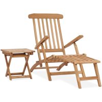 Däckstol med fotstöd och bord massiv teak vidaXL