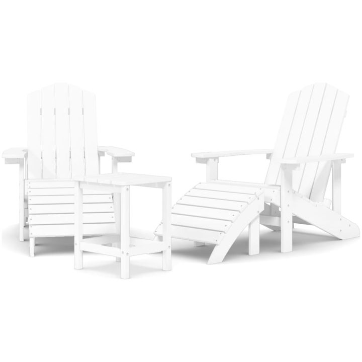 Däckstolar för trädgården med pall och bord HDPE vit vidaXL – bild 2