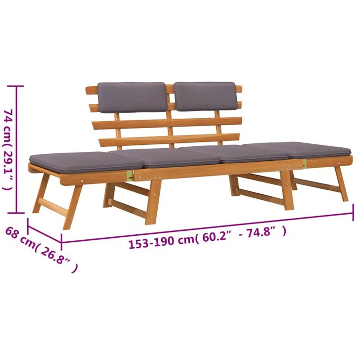 Dagbädd för trädgård med dynor 2-i-1 190 cm massivt akaciaträ vidaXL – bild 10