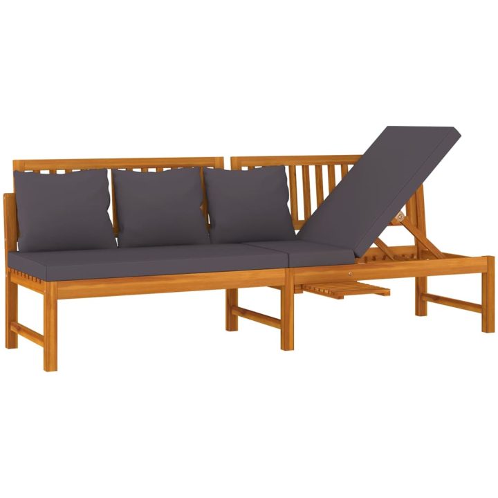 Dagbädd med gråa dynor 200x60x75 cm massivt akaciaträ vidaXL – bild 2