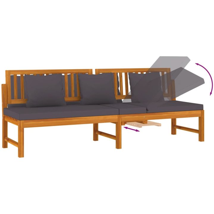 Dagbädd med gråa dynor 200x60x75 cm massivt akaciaträ vidaXL – bild 6