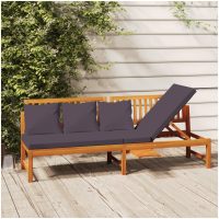 Dagbädd med gråa dynor 200x60x75 cm massivt akaciaträ vidaXL