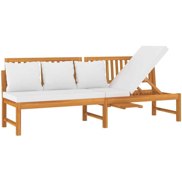 Dagbädd med gräddvita dynor 200x60x75 cm massivt akaciaträ vidaXL – bild 2