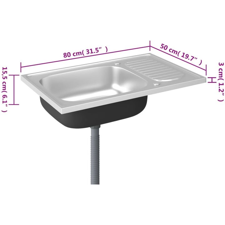 Diskho med avrinningsyta silver m rostfritt stål vidaXL 800 x 500 x 155 mm – bild 10