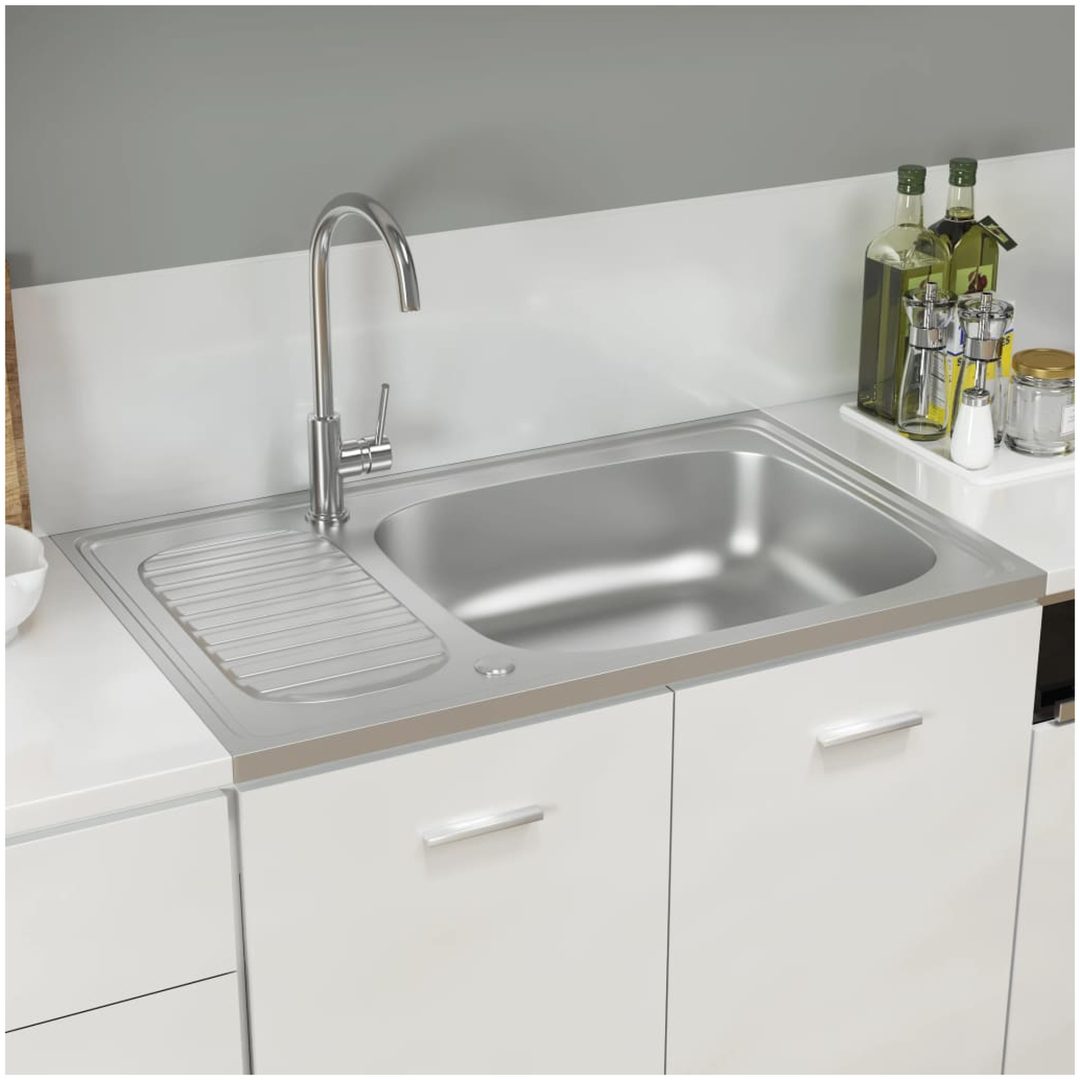 Diskho med avrinningsyta silver m rostfritt stål vidaXL 800 x 500 x 155 mm