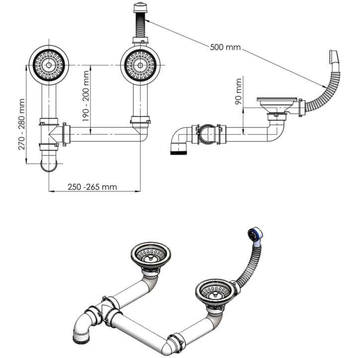 Diskho med bräddavlopp dubbla hoar vit granit vidaXL – bild 9