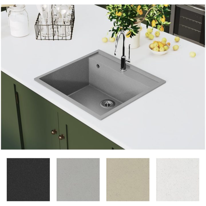 Diskho med bräddavlopp grå granit vidaXL 530 x 500 x 203 mm – bild 7