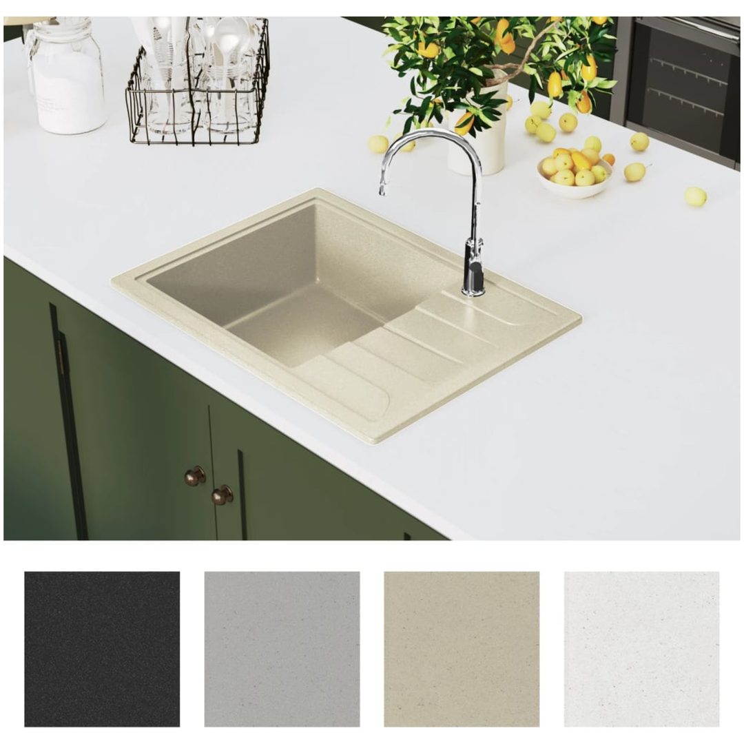 Diskho med bräddavlopp oval beige granit vidaXL – bild 3