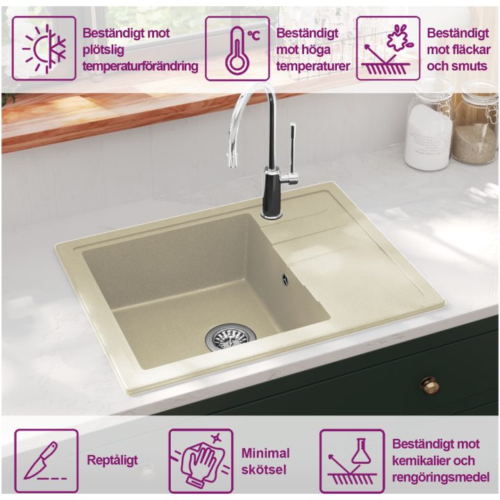 Diskho med bräddavlopp oval beige granit vidaXL – bild 10