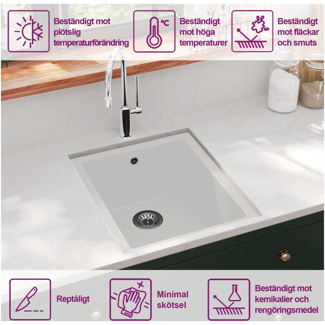 Diskho med bräddavlopp vit granit vidaXL 380 x 460 x 194 mm – bild 10