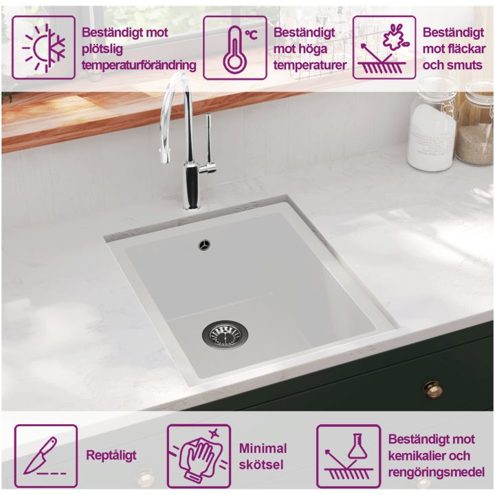 Diskho med bräddavlopp vit granit vidaXL 380 x 460 x 194 mm – bild 10
