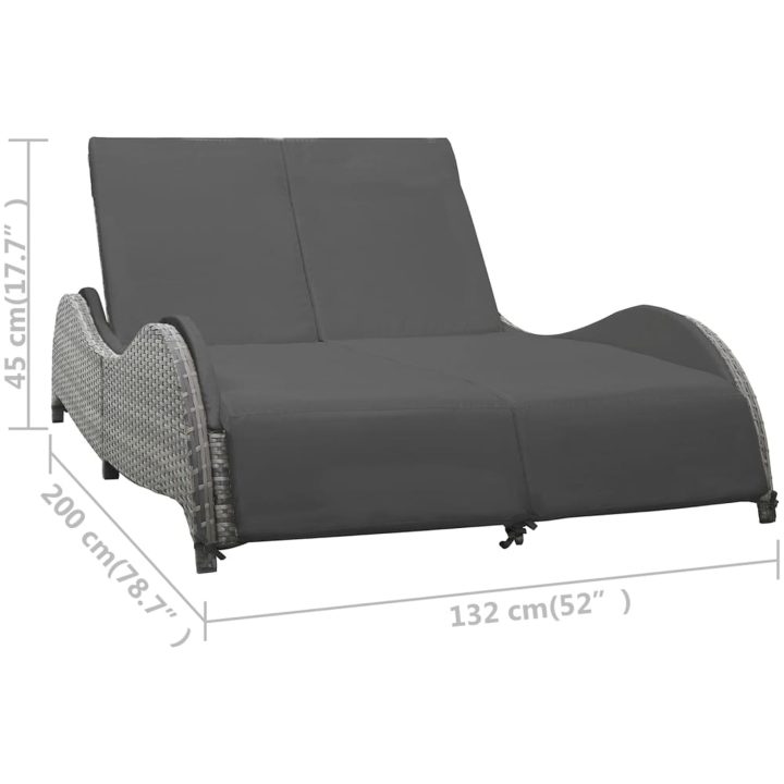 Dubbel solsäng med dyna konstrotting antracit vidaXL 200 x 132 x 45 cm – bild 5