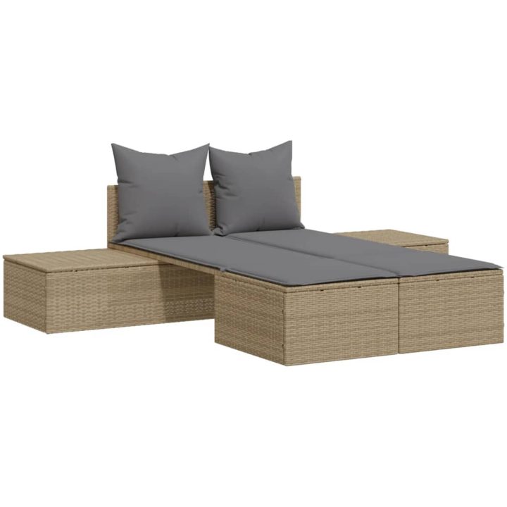 Dubbel solsäng med dynor beige konstrotting vidaXL – bild 2