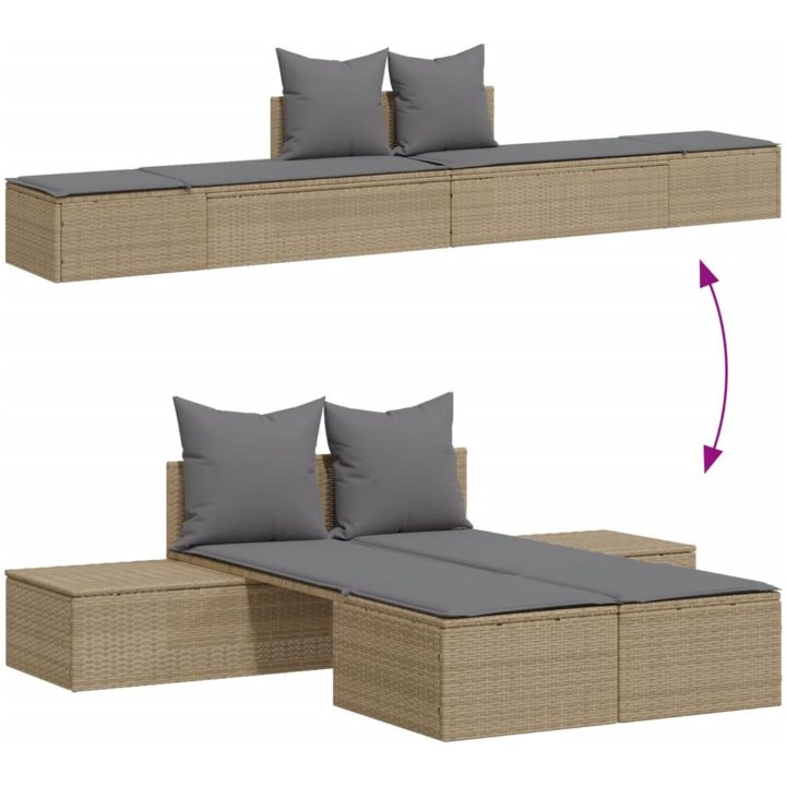 Dubbel solsäng med dynor beige konstrotting vidaXL – bild 3