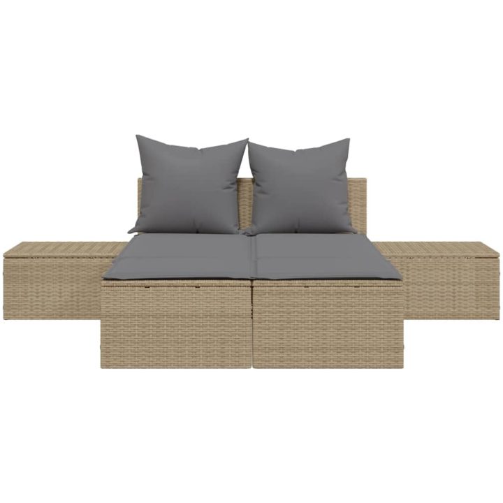 Dubbel solsäng med dynor beige konstrotting vidaXL – bild 4