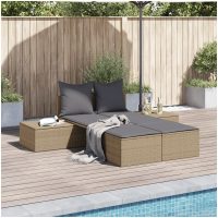 Dubbel solsäng med dynor beige konstrotting vidaXL