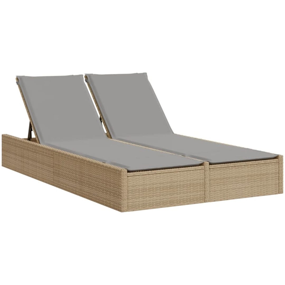 Dubbel solsäng med dynor beige konstrotting vidaXL – bild 2