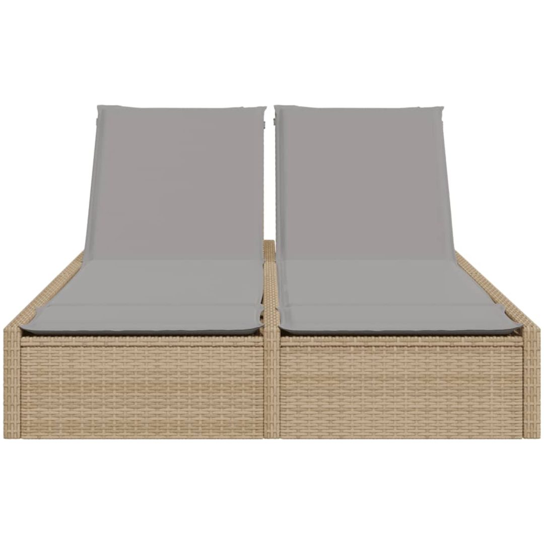 Dubbel solsäng med dynor beige konstrotting vidaXL – bild 3