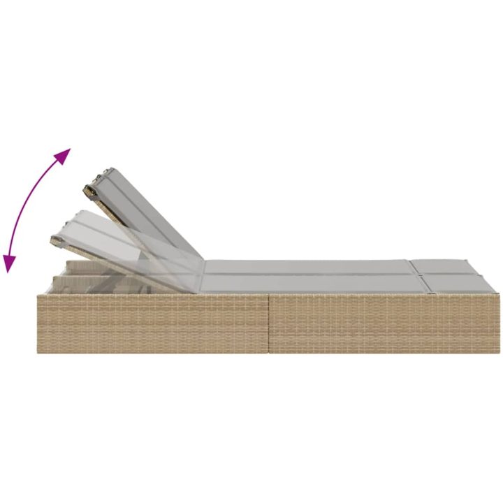 Dubbel solsäng med dynor beige konstrotting vidaXL – bild 6