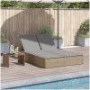 Dubbel solsäng med dynor beige konstrotting vidaXL – miniatyr 1