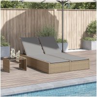Dubbel solsäng med dynor beige konstrotting vidaXL