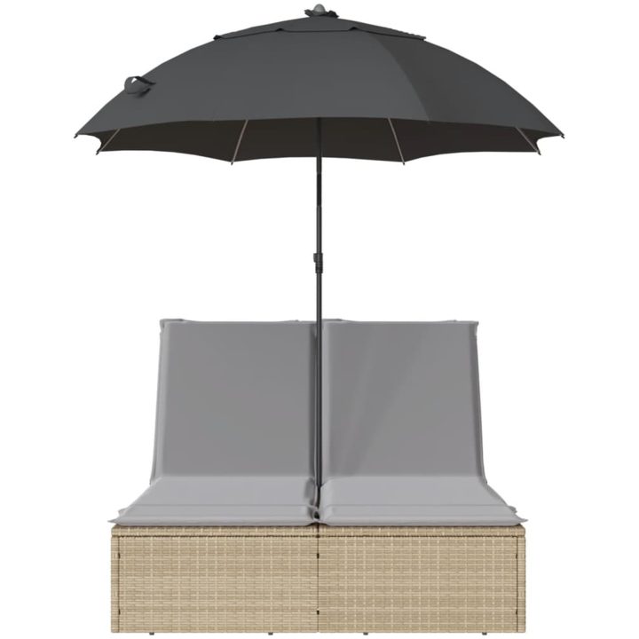 Dubbel solsäng med dynor och parasoll beige konstrotting vidaXL – bild 4
