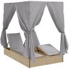 Dubbel Solsäng med gardiner Justerbar Beige vidaXL Standard för utomhus dagbädd – miniatyr 2