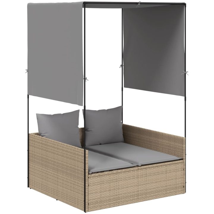 Dubbel solsäng med tak och dynor beige konstrotting vidaXL – bild 2