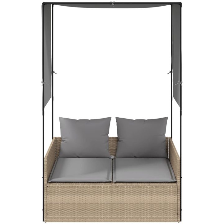 Dubbel solsäng med tak och dynor beige konstrotting vidaXL – bild 3