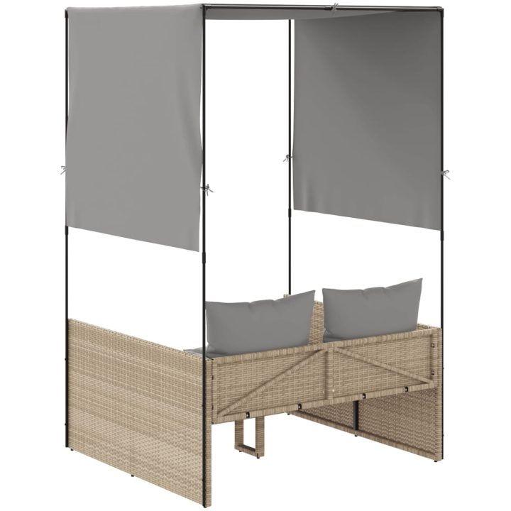 Dubbel solsäng med tak och dynor beige konstrotting vidaXL – bild 5