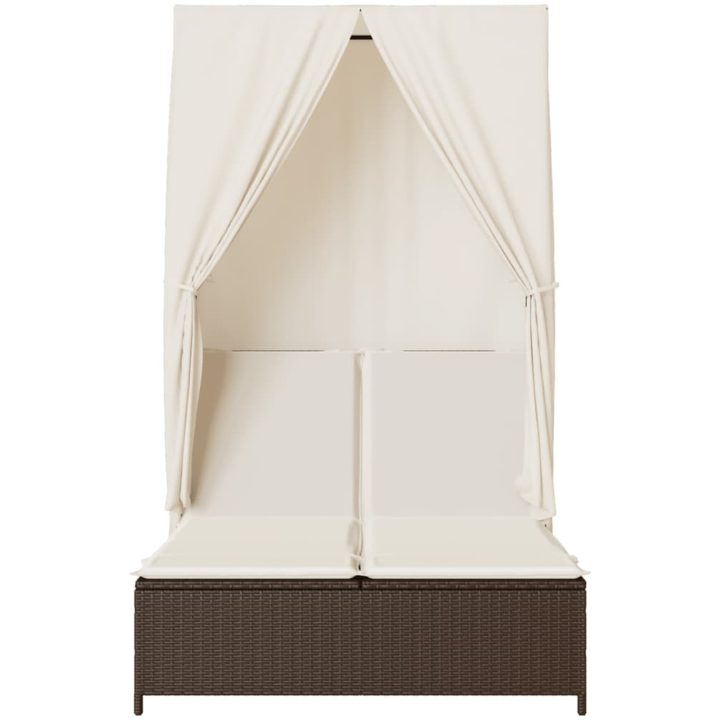 Dubbel solsäng med tak och dynor brun konstrotting vidaXL – bild 4