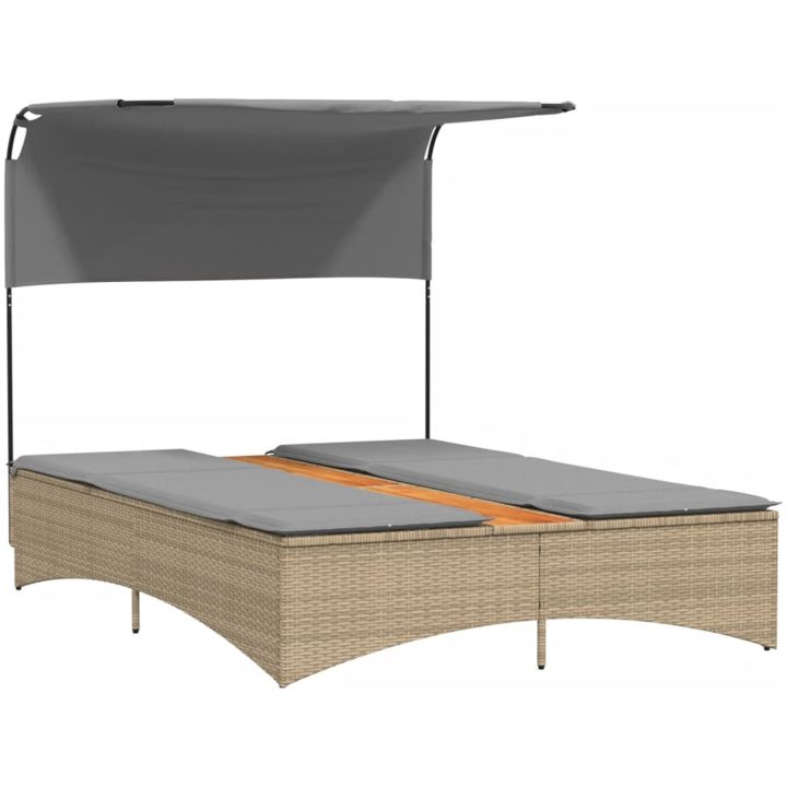 Dubbel solsäng med tak och dynor mixbeige konstrotting vidaXL – bild 4