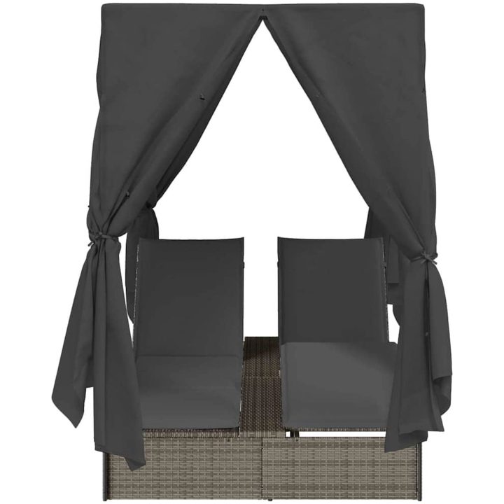 Dubbel solsäng med tak och gardiner Grå vidaXL 203 x 128 x 202 cm – bild 5