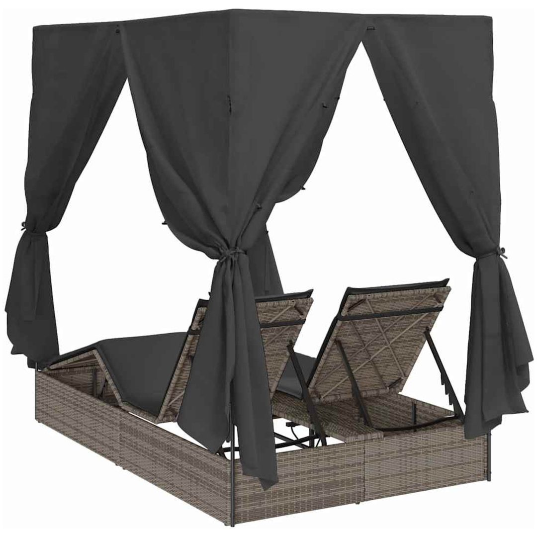 Dubbel solsäng med tak och gardiner Grå vidaXL 203 x 128 x 202 cm – bild 7