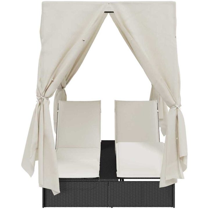 Dubbel solsäng med tak och gardiner Svart vidaXL 203 x 128 x 202 cm – bild 5