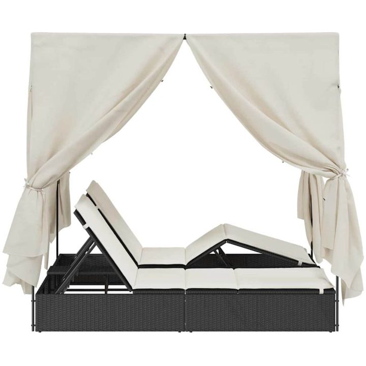 Dubbel solsäng med tak och gardiner Svart vidaXL 203 x 128 x 202 cm – bild 6