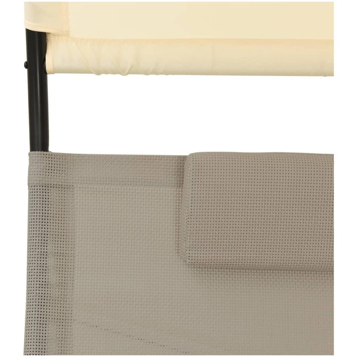 Dubbel solsäng med tak textilen taupe och gräddvit vidaXL – bild 6