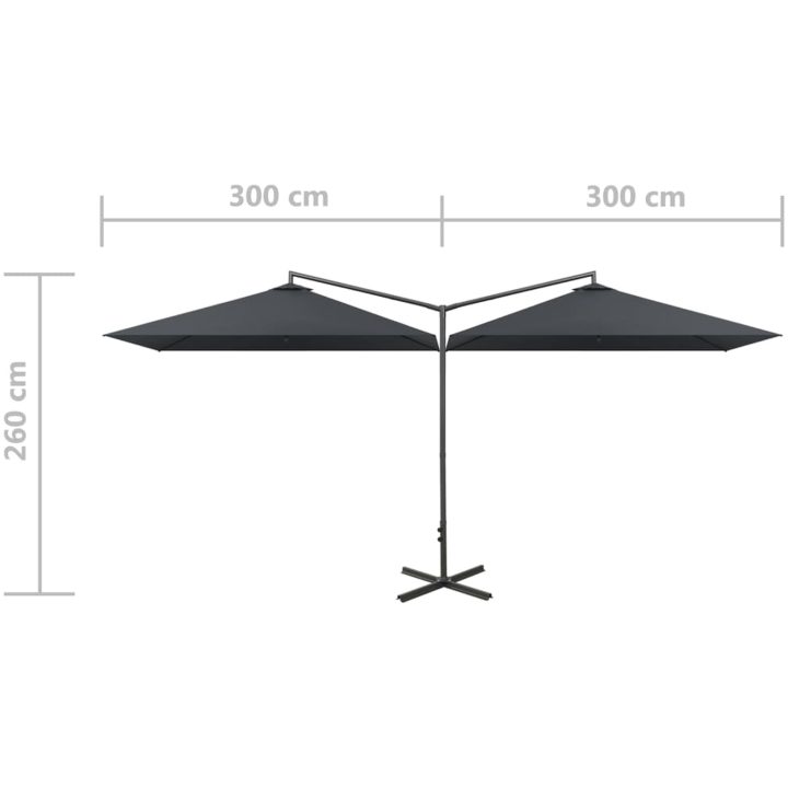 Dubbelt trädgårdsparasoll med stålstång antracit 600x300 cm vidaXL – bild 8