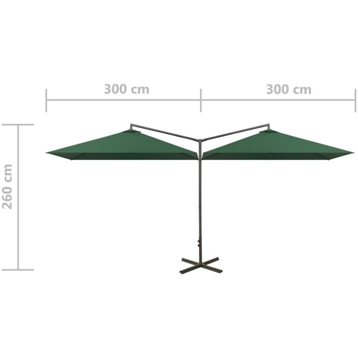 Dubbelt trädgårdsparasoll med stålstång grön 600x300 cm vidaXL – bild 8