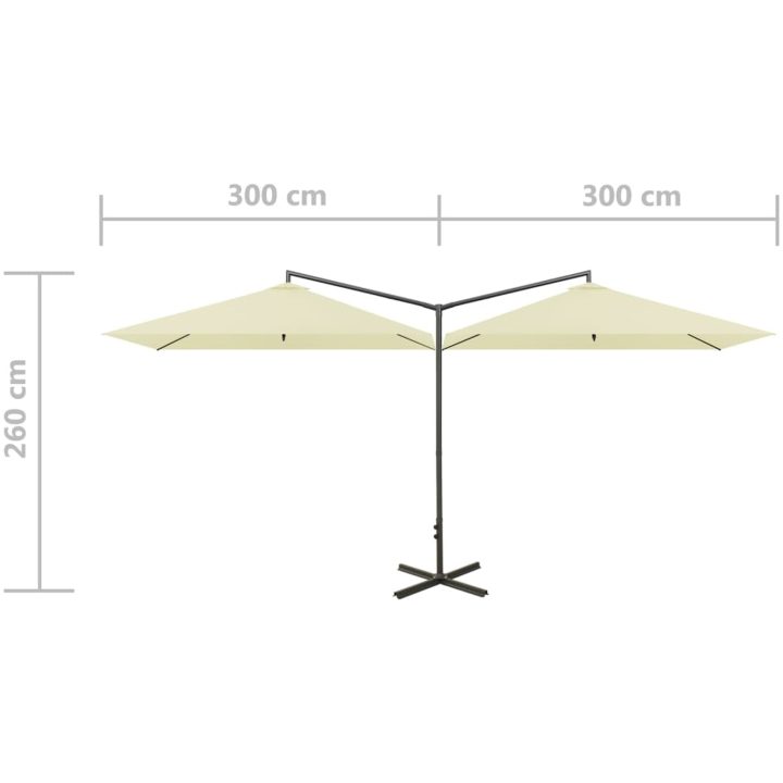 Dubbelt trädgårdsparasoll med stålstång sand 600x300 cm vidaXL – bild 8