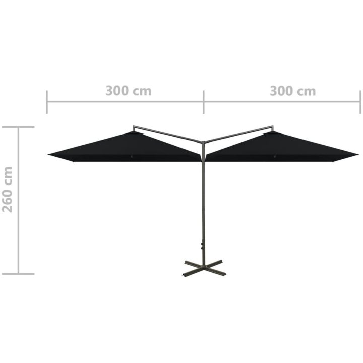 Dubbelt trädgårdsparasoll med stålstång svart 600x300 cm vidaXL – bild 8
