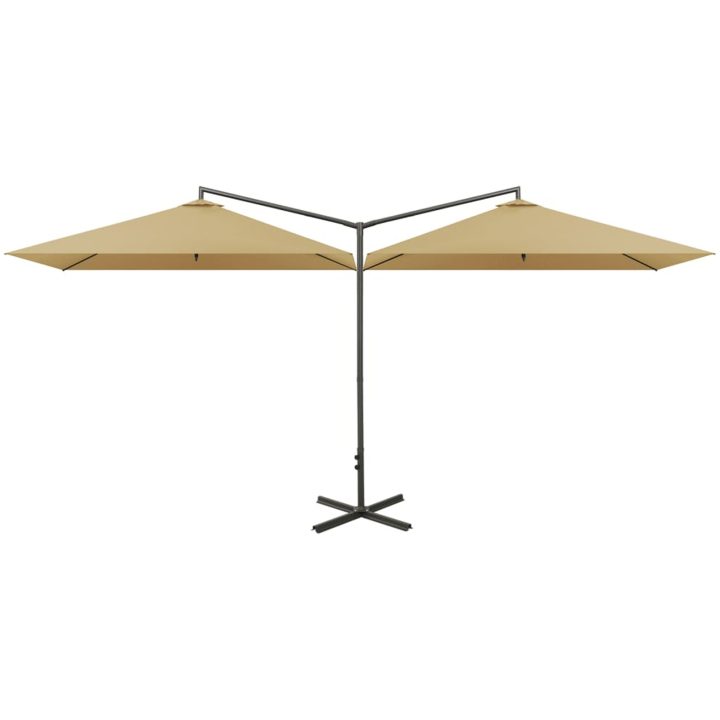 Dubbelt trädgårdsparasoll med stålstång taupe 600x300 cm vidaXL – bild 2
