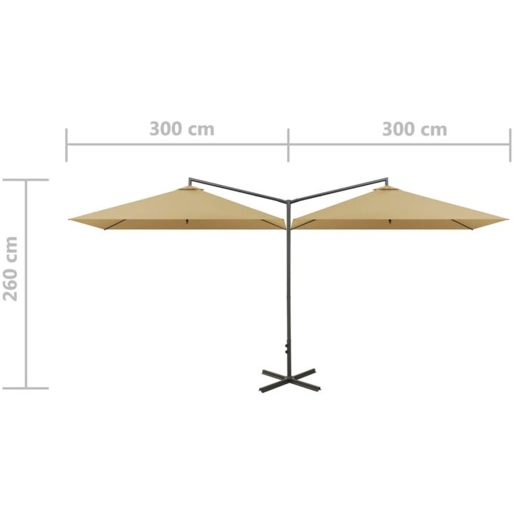 Dubbelt trädgårdsparasoll med stålstång taupe 600x300 cm vidaXL – bild 8