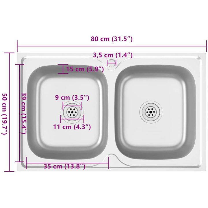 Dubbla diskhoar silver m rostfritt stål vidaXL 800 x 500 x 155 mm – bild 11