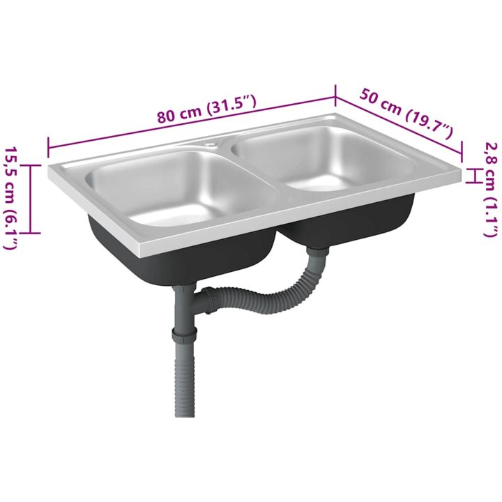 Dubbla diskhoar silver m rostfritt stål vidaXL 800 x 500 x 155 mm – bild 10