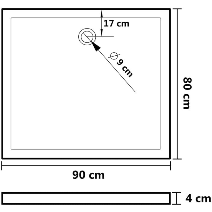 Duschkar rektangulärt ABS vit vidaXL 80 x 90 cm – bild 8