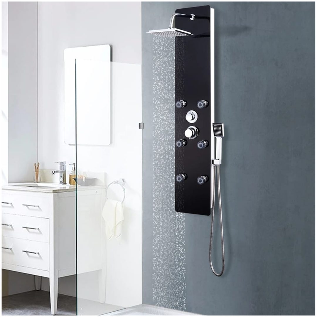 Duschpanel glas 25x44,6x130 cm svart vidaXL