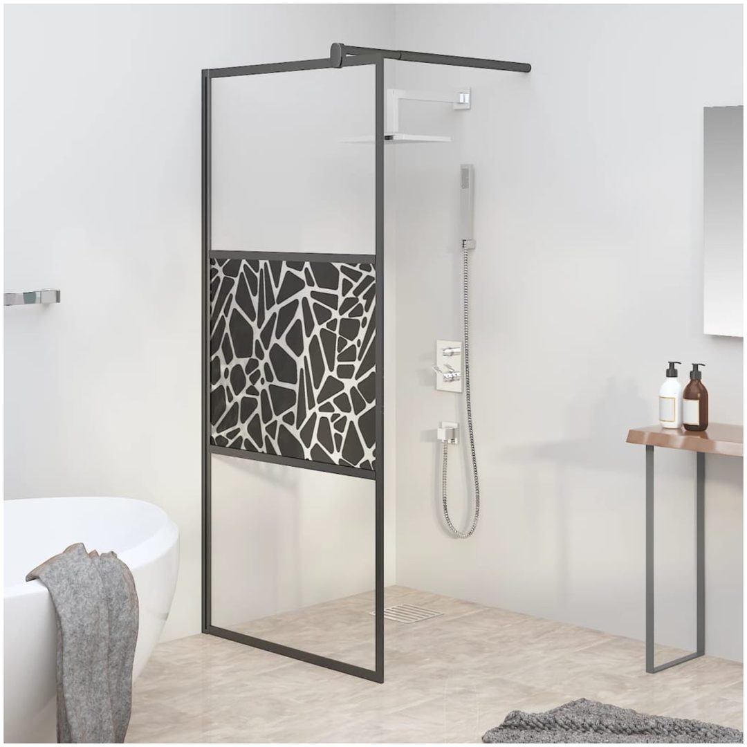 Duschvägg ESG-glas med stendesign svart vidaXL 80 x 195 cm